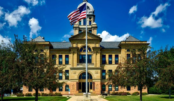 courthouse and american flag